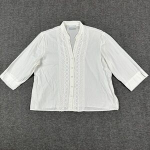 Alfred Dunner 3/4 Sleeve Blouse Women's 14P Petite‎ White Embroidered Sheer